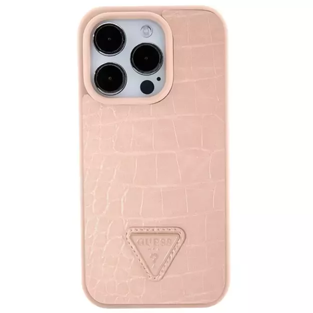 Guess Croco Triangle Metal Logo case for iPhone 15 Pro - pink 2