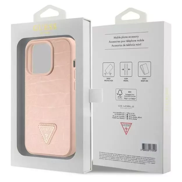 Guess Croco Triangle Metal Logo case for iPhone 15 Pro - pink 7