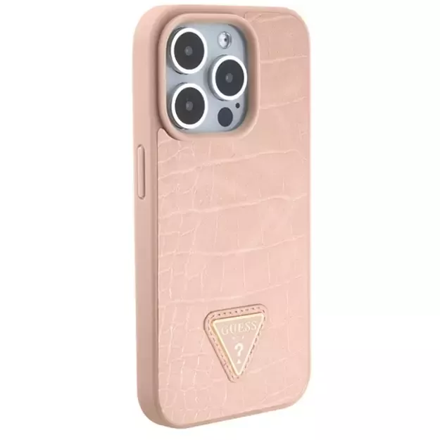 Guess Croco Triangle Metal Logo case for iPhone 15 Pro - pink 3
