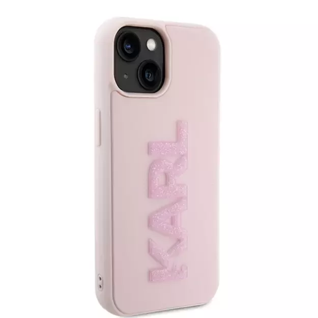 Karl Lagerfeld 3D Rubber Glitter Logo case for iPhone 15 Plus - pink 3