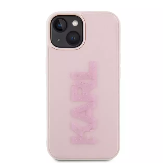 Karl Lagerfeld 3D Rubber Glitter Logo case for iPhone 15 Plus - pink 2