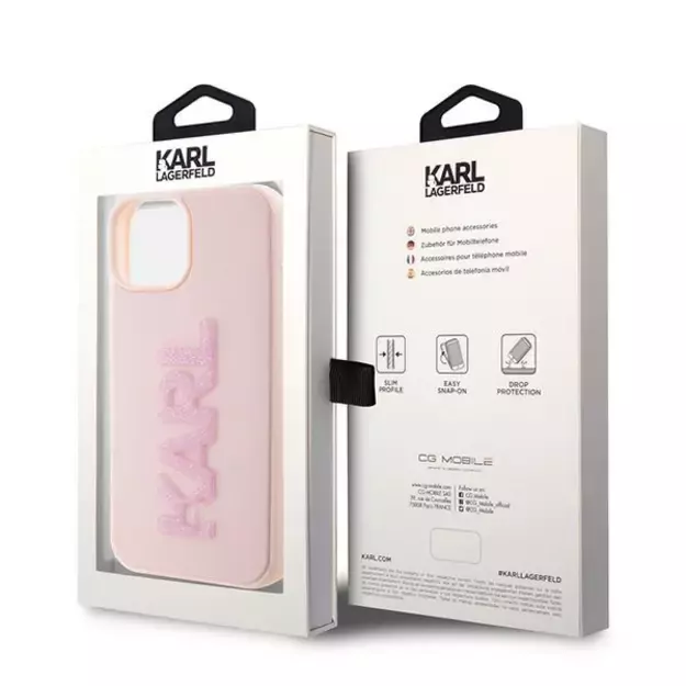 Karl Lagerfeld 3D Rubber Glitter Logo case for iPhone 15 Plus - pink 7