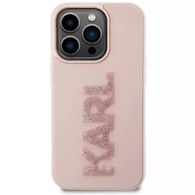 Karl Lagerfeld 3D Rubber Glitter Logo case for iPhone 15 Pro Max - pink 2