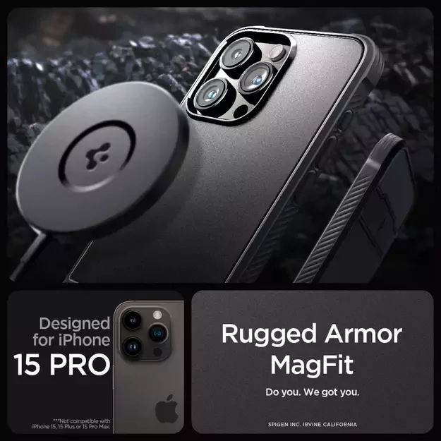 Spigen Rugged Armor Mag Case with MagSafe for iPhone 15 Pro - Matte Black 10