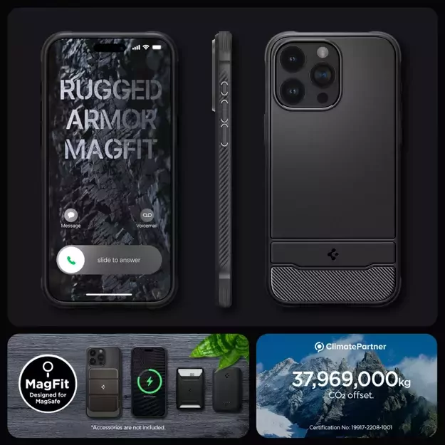Spigen Rugged Armor Mag Case with MagSafe for iPhone 15 Pro Max - Matte Black 14