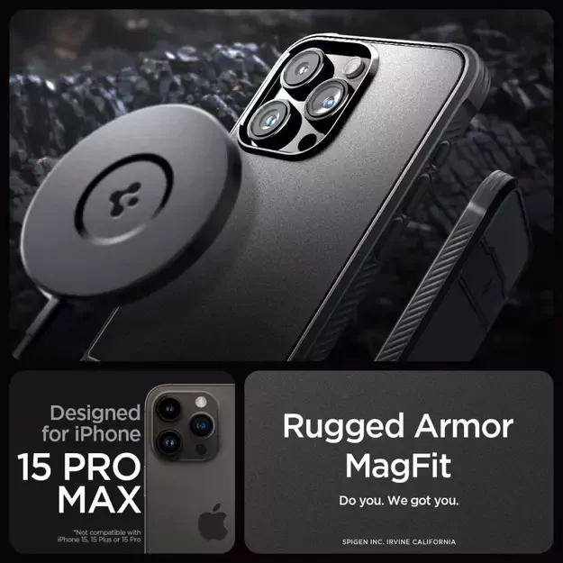 Spigen Rugged Armor Mag Case with MagSafe for iPhone 15 Pro Max - Matte Black 8
