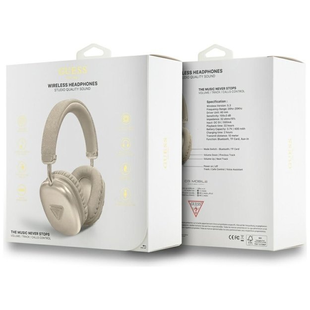 Guess Bluetooth 5.3 Metallic Triangle Logo Gold Over-Ear Headphones 3