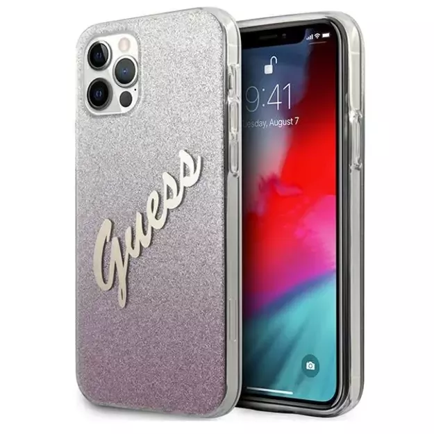 Guess GUHCP12LPCUGLSPI iPhone 12 Pro Max 6.7&quot  pink/pink hardcase Glitter Gradient Script