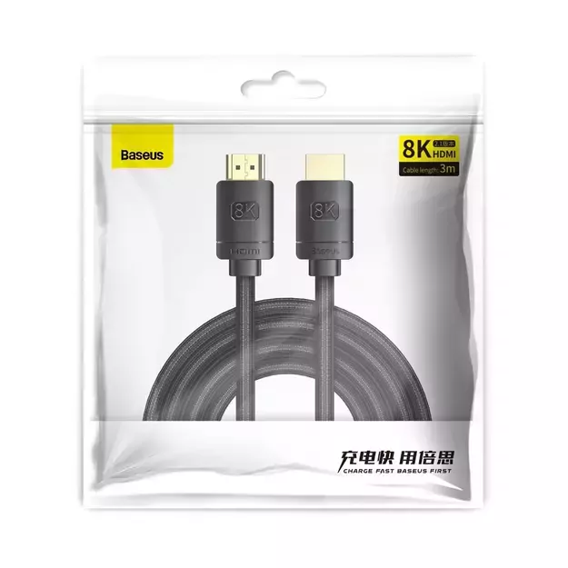Baseus HDMI 2.1 Cable 8K 60 Hz 48 Gbps / 4K 120 Hz / 2K 144 Hz 3D eARC QMS Dynamic HDR VRR ALLM 3 m black (CAKGQ-L01) 4