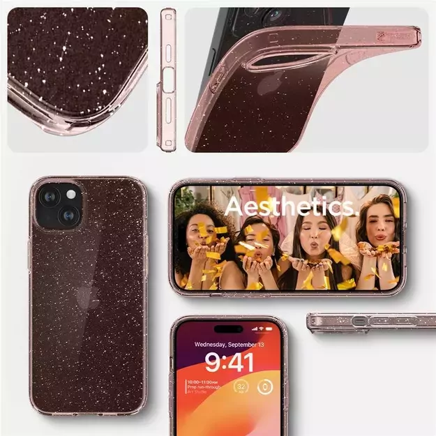 Spigen Liquid Crystal Glitter iPhone 15 Plus Case - Pink/Clear 7