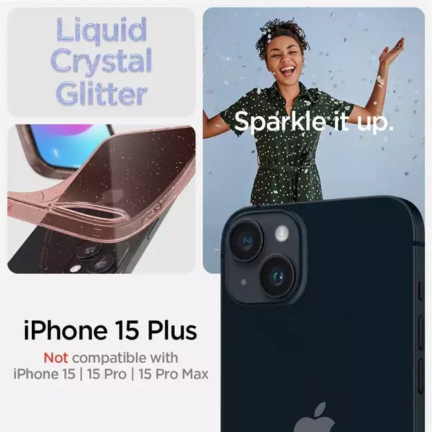 Spigen Liquid Crystal Glitter iPhone 15 Plus Case - Pink/Clear 23