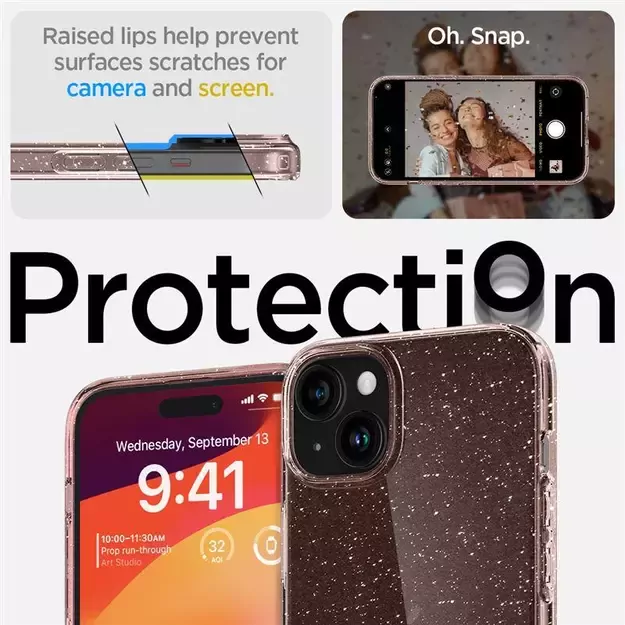 Spigen Liquid Crystal Glitter iPhone 15 Plus Case - Pink/Clear 3