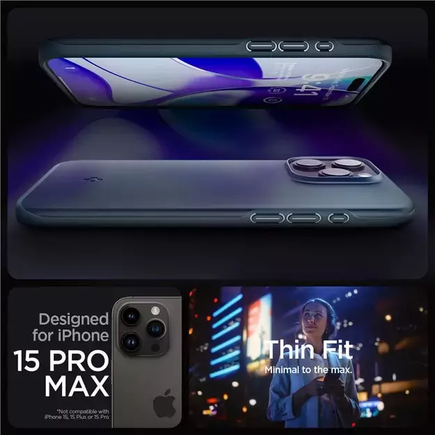 Spigen Thin Fit iPhone 15 Pro Max Case - Black Metal 19