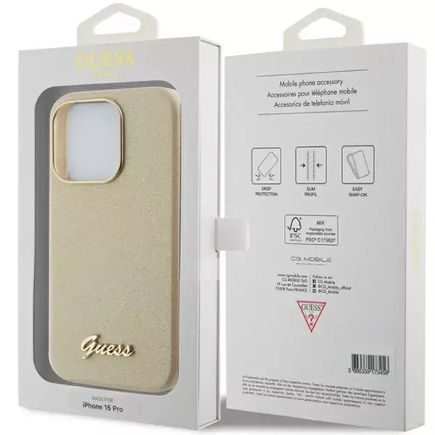 Guess Glitter Glossy Script case for iPhone 15 Pro - gold 7