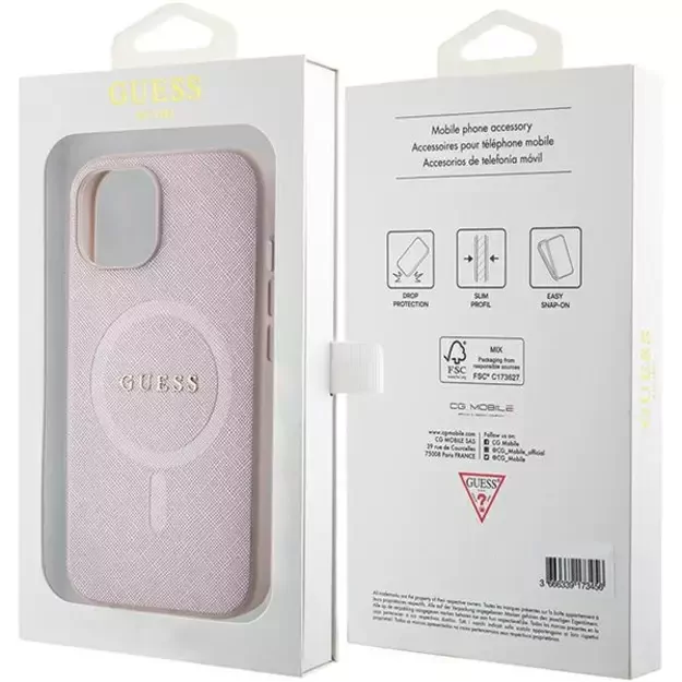 Guess Saffiano MagSafe case for iPhone 15 Plus - pink 14