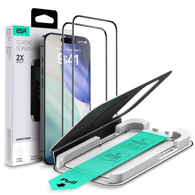 ESR UltraFit Tempered Glass 2-pack for iPhone 17 Pro - transparent
