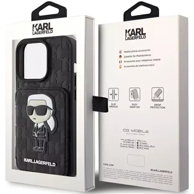 Karl Lagerfeld Saffiano Cardslots and Stand Monogram Ikonik Patch case for iPhone 15 Pro - black 8