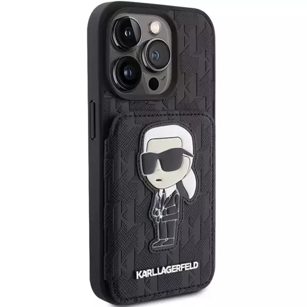 Karl Lagerfeld Saffiano Cardslots and Stand Monogram Ikonik Patch case for iPhone 15 Pro - black 3