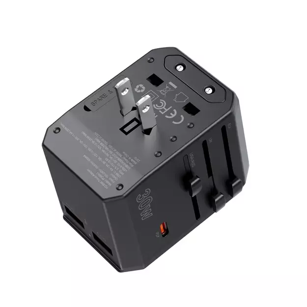 Choetech PD6041 USB-C USB-A PD 30W Travel Charger with 4 Plugs USA EU UK AU - Black 3