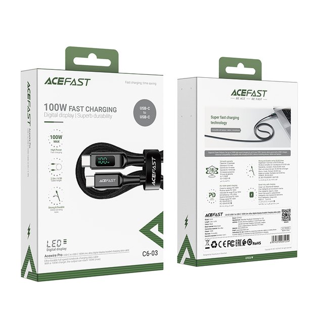 Acefast C6-03 Black USB-C - USB-C PD QC cable 100W 5A 480Mb/s 2m - black 14