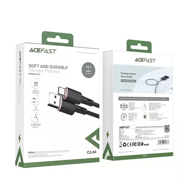 Acefast USB cable - USB Type C 1.2m, 3A black (C2-04 black) 4