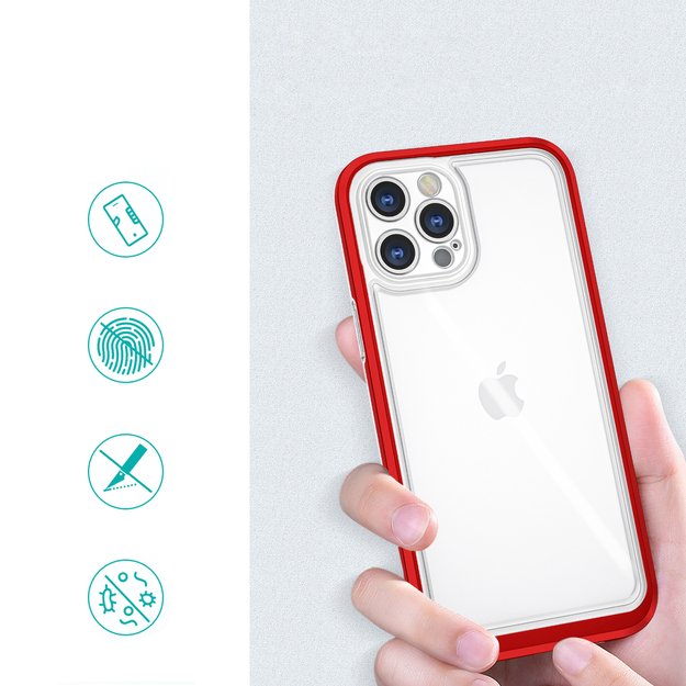 Clear 3in1 Case for iPhone 12 Pro Max Frame Cover Gel Red 6