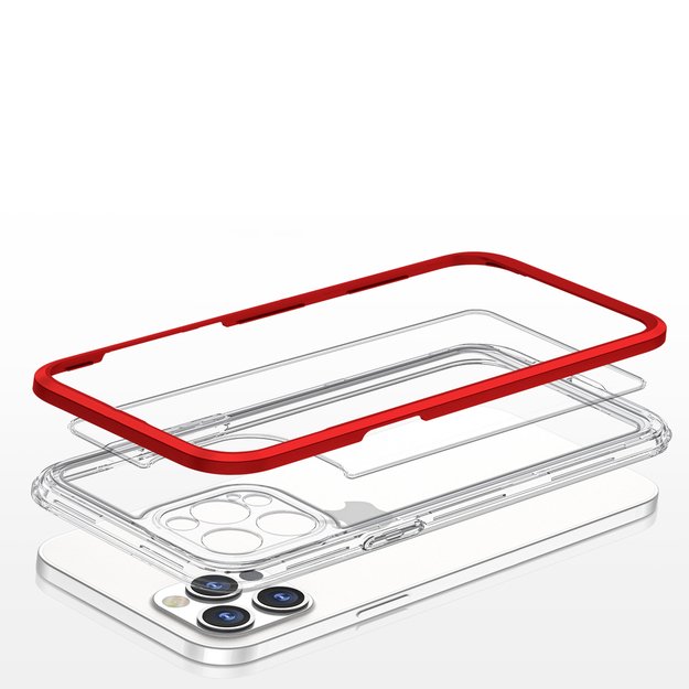 Clear 3in1 Case for iPhone 12 Pro Max Frame Cover Gel Red 10