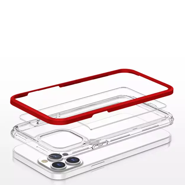 Clear 3in1 Case for iPhone 13 Pro Max Frame Cover Gel Red 4