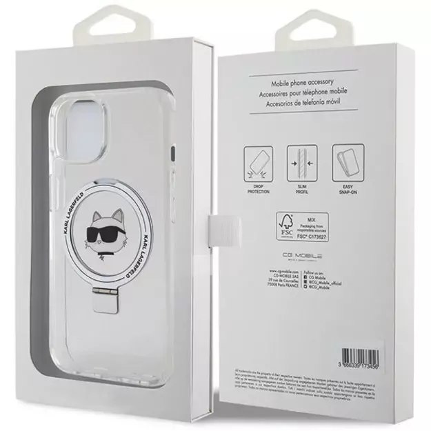 Karl Lagerfeld KLHMP15MHMRSCHH iPhone 15 Plus 6.7&quot  white/white hardcase Ring Stand Choupette Head MagSafe 7