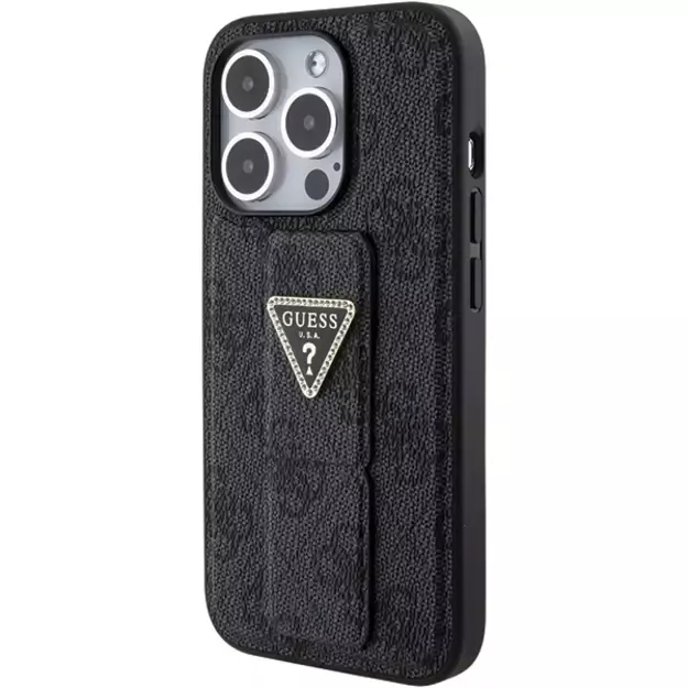 Guess Grip Stand 4G Triangle Strass case for iPhone 15 Pro - black 2