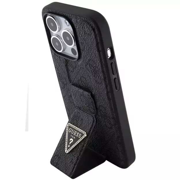 Guess Grip Stand 4G Triangle Strass case for iPhone 15 Pro - black 1