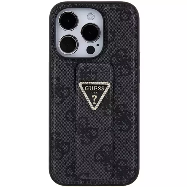 Guess Grip Stand 4G Triangle Strass case for iPhone 15 Pro - black 3