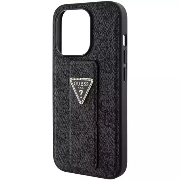 Guess Grip Stand 4G Triangle Strass case for iPhone 15 Pro - black 6