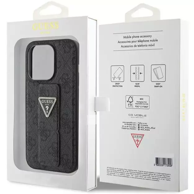 Guess Grip Stand 4G Triangle Strass case for iPhone 15 Pro - black 8