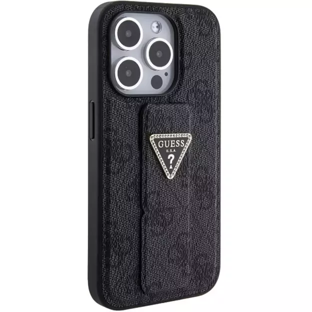 Guess Grip Stand 4G Triangle Strass case for iPhone 15 Pro Max - black 4