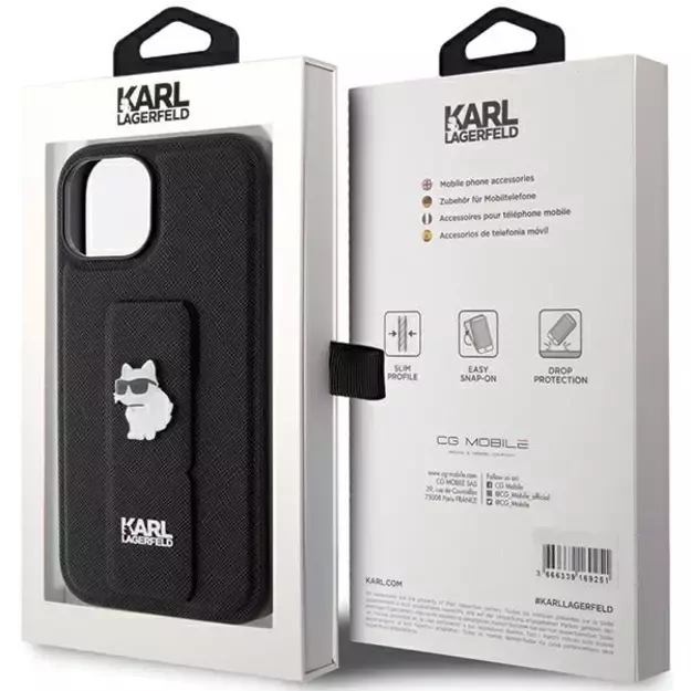 Karl Lagerfeld Gripstand Saffiano Choupette Pins case for iPhone 15 - black 7