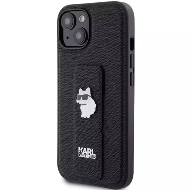 Karl Lagerfeld Gripstand Saffiano Choupette Pins case for iPhone 15 - black 1