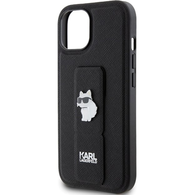 Karl Lagerfeld Gripstand Saffiano Choupette Pins case for iPhone 15 - black 12