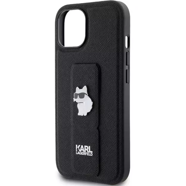 Karl Lagerfeld Gripstand Saffiano Choupette Pins case for iPhone 15 - black 5