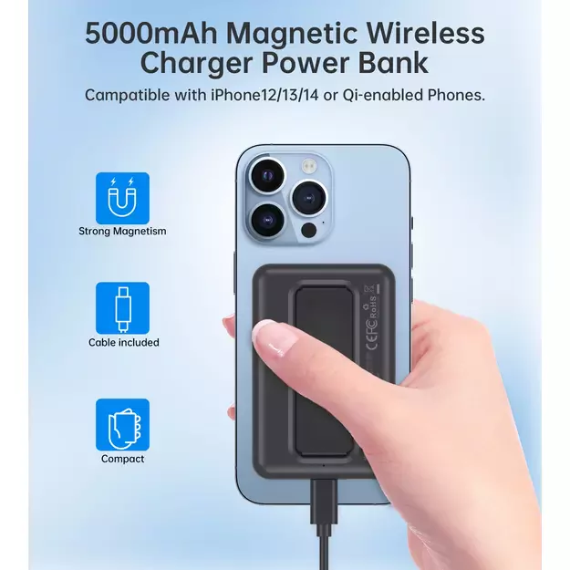 Choetech B662 wireless MagSafe 5000mAh powerbank - black 7