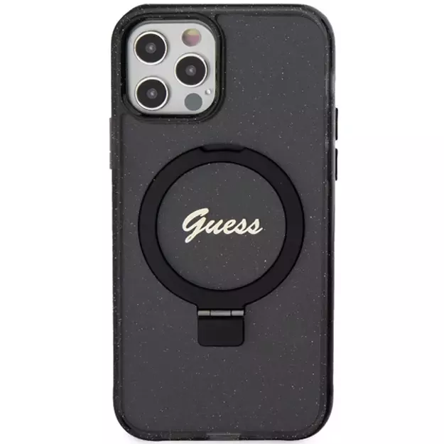 Guess Ring Stand Script Glitter MagSafe case for iPhone 12/12 Pro - black 1