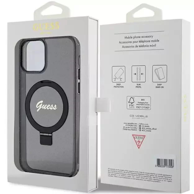 Guess Ring Stand Script Glitter MagSafe case for iPhone 12/12 Pro - black 6