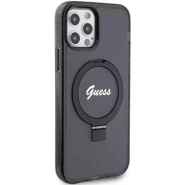 Guess Ring Stand Script Glitter MagSafe case for iPhone 12/12 Pro - black 2