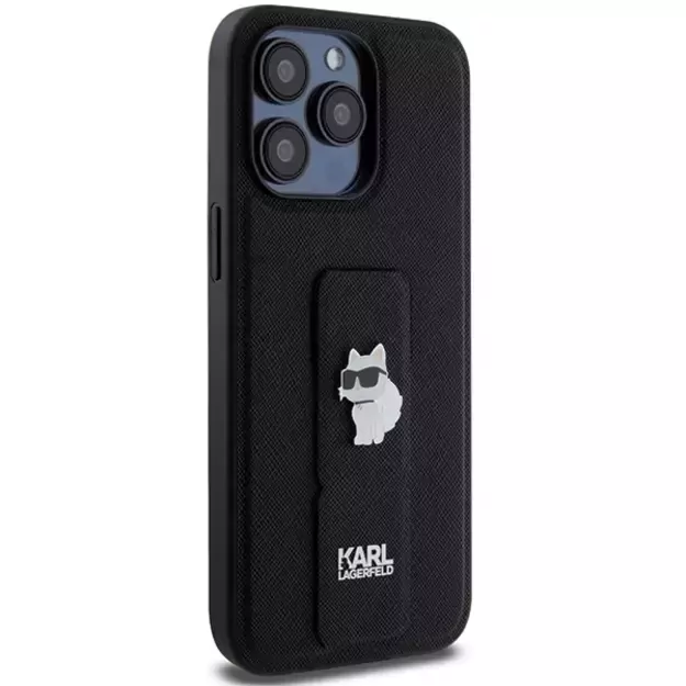 Karl Lagerfeld Gripstand Saffiano Choupette Pins Case for iPhone 13 Pro / 13 - Black 3