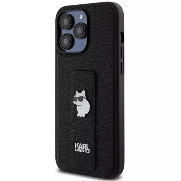 Karl Lagerfeld Gripstand Saffiano Choupette Pins Case for iPhone 13 Pro / 13 - Black 1