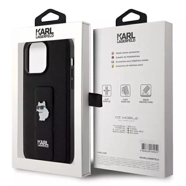 Karl Lagerfeld Gripstand Saffiano Choupette Pins Case for iPhone 13 Pro / 13 - Black 7