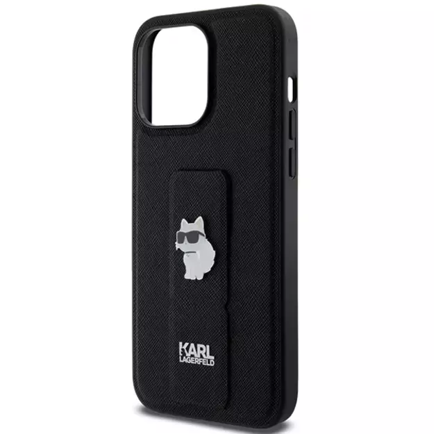 Karl Lagerfeld Gripstand Saffiano Choupette Pins Case for iPhone 13 Pro / 13 - Black 5