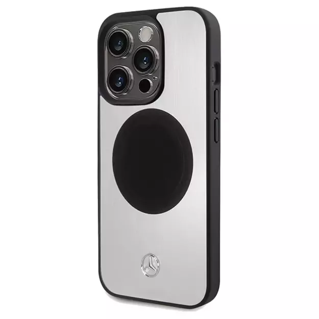 Mercedes Leather&amp Alu MagSafe case for iPhone 15 Pro Max - silver 1