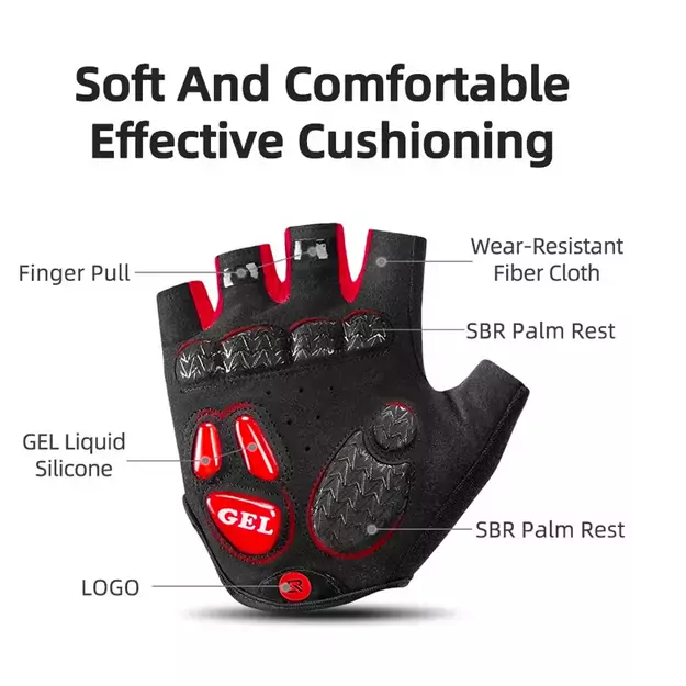 Rockbros S169BR M cycling gloves with gel inserts - black and red 2