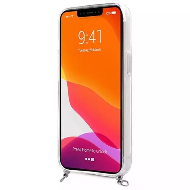 Guess GUHCP13SKC4GBSI iPhone 13 mini 5.4&quot  Transparent hardcase 4G Gray Strap Silver Chain 1